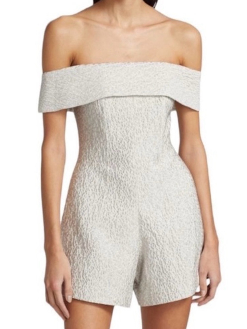 Off-Shoulder Ivory Textured Romper